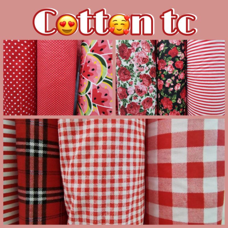 ผ้าคอตตอนทีซี ลายสีแดง ผ้าพร็อพ