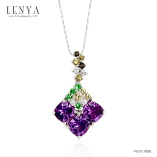 Lenya Jewelry จี้เงินแท้ ประดับพลอยอเมทิสต์ทรงเหลี่ยม เพิ่มความสวยงามด้วยสโมคกี้ควอตซ์ แชมเปญควอคซ์ CZ และซาโวไรท์