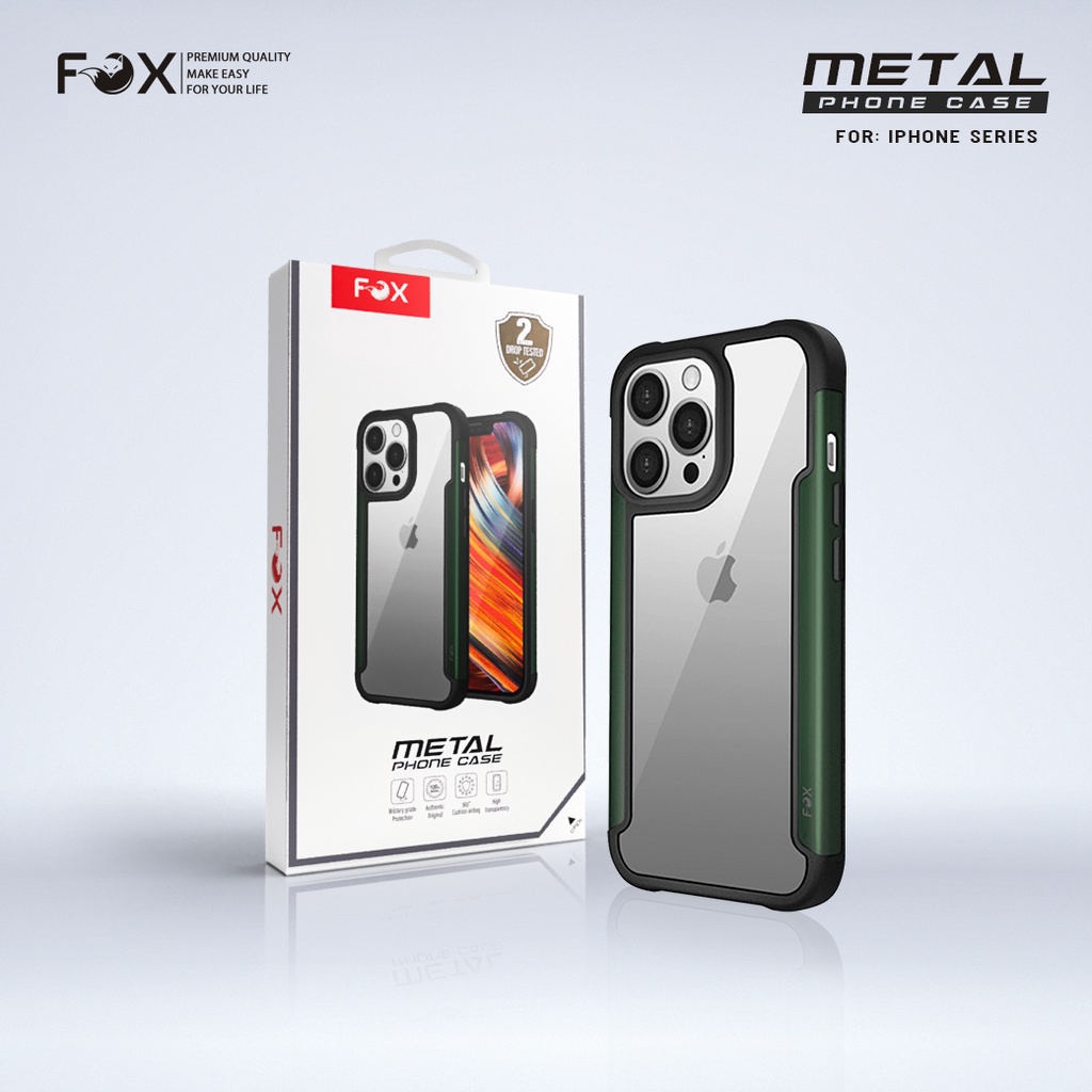 เคสมือถือ FOX รุ่น Metal Case เคสกันกระแทก สีเขียว สำหรับ iPhone13promax/iphone13pro/iphone13/iphone12/12pro/11promax