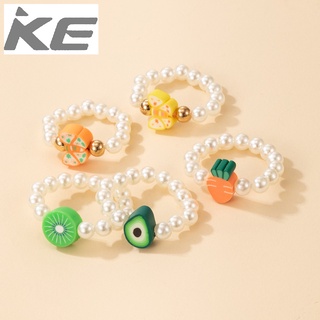 Korean Hyunya crystal imitation pearl flower elastic ring fruit beaded candy color index finge