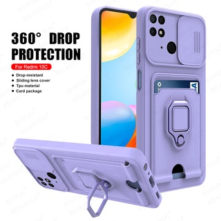 For Xiaomi Redme 10C Case Plus Camera Silicone Coque Redmi10C Redmy 10 C 6.71" Car Magnetic Holder Stand Card Wallet Back Cover