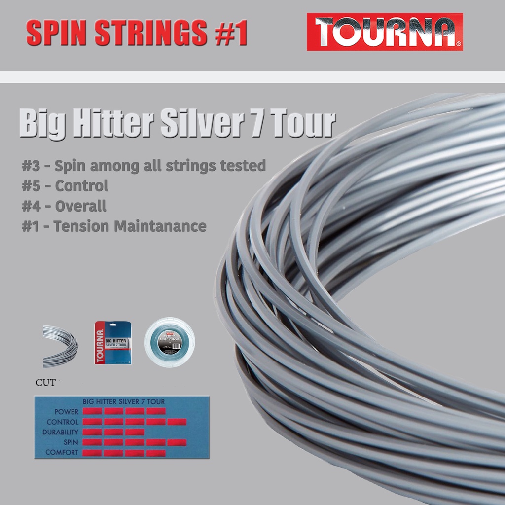 TOURNA BIG HITTER SILVER 7 TOUR CUT เอ็นเทนนิสตัดแบ่งจากม้วนใหญ่ ราคาพิเศษ 40ft/12m. สีเงิน