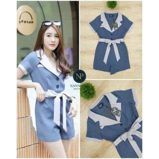 NANNAPAT:Playsuit กระดุม - ซิปหน้า มาพร้อมสายผูกเอว