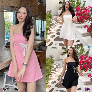 J17796 เดรสสั้นเกาะอก แต่งโบว์มุ้ง Short dress with halter neckline