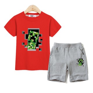 เสื้อยืดและกางเกงขาสั้นพิมพ์ลาย Kids Minecraft 2 piece set Boys costume