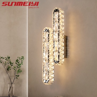 Sunmeiyi โคมไฟติดผนัง LED K9 คริสตัล สไตล์นอร์ดิก หรูหรา สําหรับตกแต่งบ้าน ห้องนอน ห้องนั่งเล่น พื้นหลังทีวี