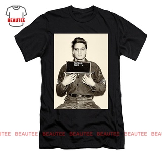 เสื้อยืดวงดนตรีเสื้อยืด พิมพ์ลาย Elvis Presley Mugshotall size