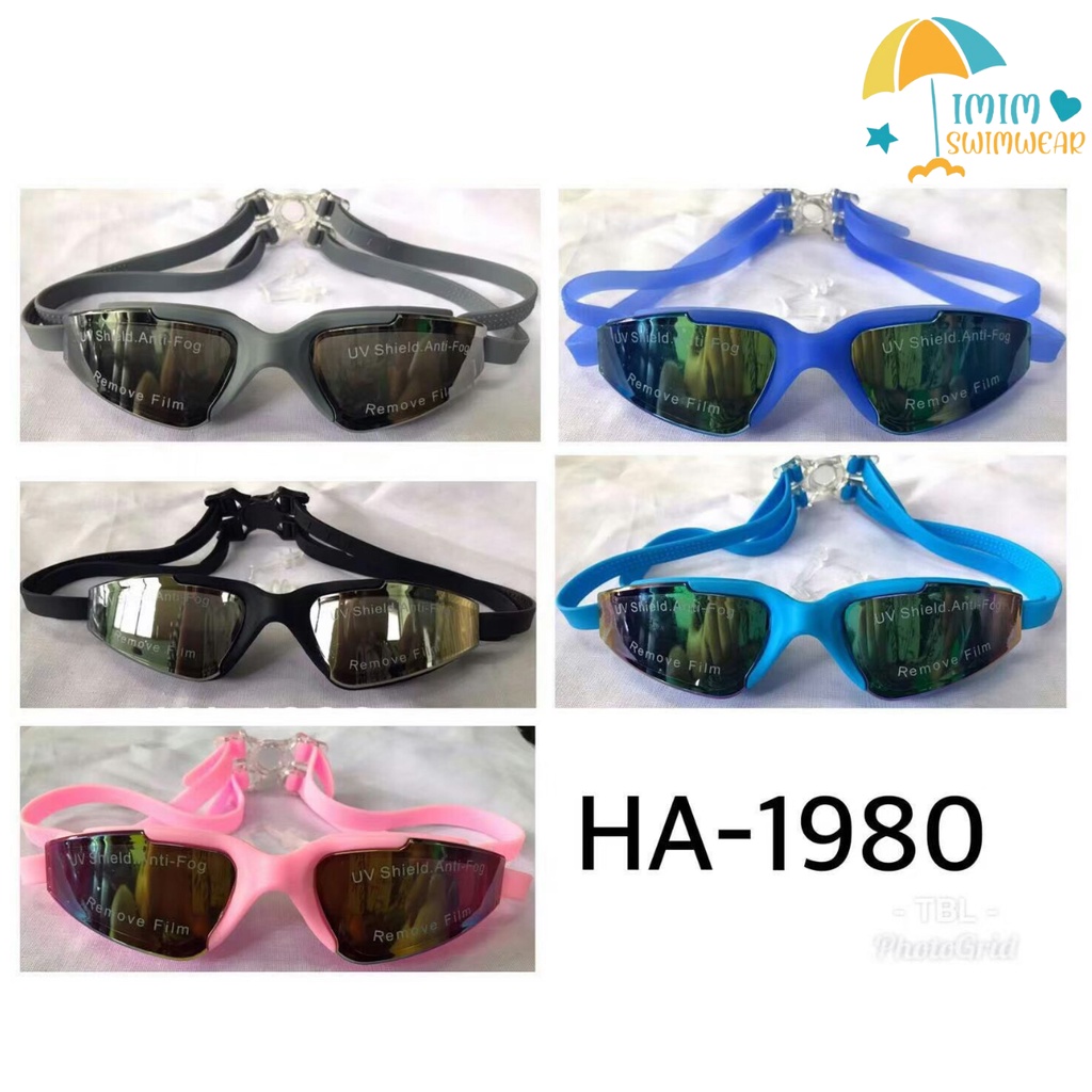 HA-1980*พร้อมส่ง* แว่นตาว่ายน้ำ สีสันสดใส แว่นว่ายน้ำผู้ใหญ-เด็กโตเด็กป้องกันแสงแดด UV ปรับระดับได้