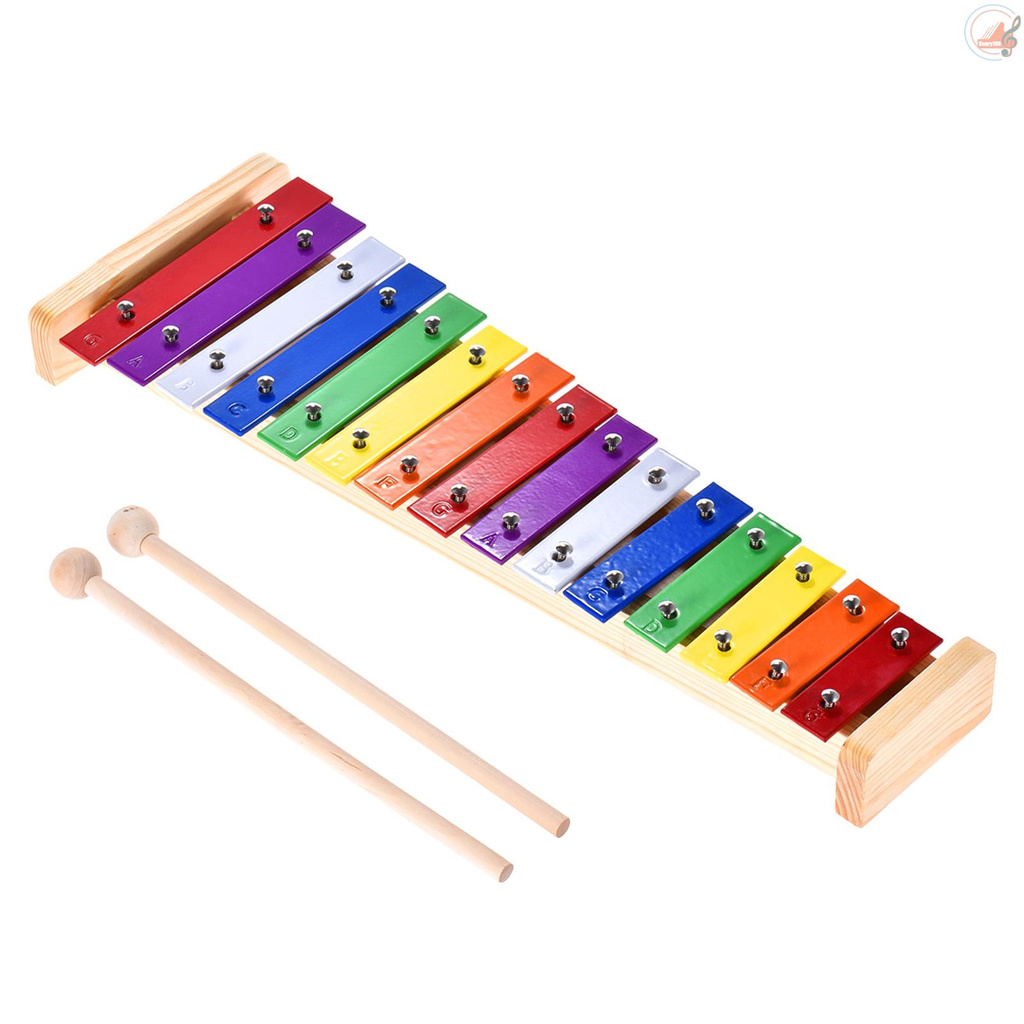 Wooden Xylophone Glockenspiel - 15-Note Musical Toy With Wooden Mallets