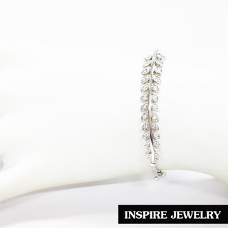 Inspire Jewelry ,กำไลรูปใบมะกอกฝังเพชร แบบร้านเพชร งานจิวเวลลี่ หุ้มทองแท้ 100% 24K สวยหรู