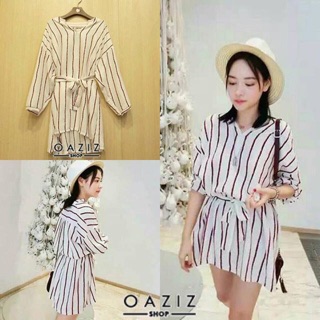 470.- ส่งฟรี😘 (new)Dress ลายริ้วตัดเส้นขอบแดงดำ
