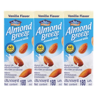 Blue Diamond Almond Breeze Almond Unsweetened บลูไดมอนด์ อัลมอนด์ บรีซ นมอัลมอนด์ วนิลลา 180ml. แพ็ก 3