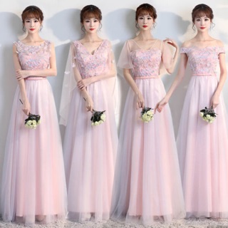 สินค้าใหม่มาเเล้วจร้า ชุดราตรี ชุดเพื่อนเจ้าสาวสีชมพูตกแต่งผ้าด้วยลายดอกไม้❤️