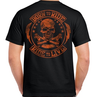 ROUND คอลูกเรือเสื้อยืด ลาย Born to Ride Skull สําหรับขี่รถจักรยานยนต์-4XL