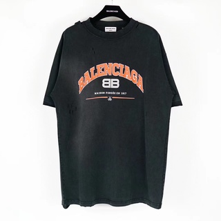 [S-5XL]เสื้อยืดแขนสั้น พิมพ์ลายตัวอักษร B-alenciaga scissors