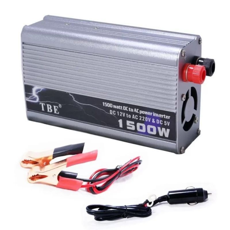 TBE Inverter 1500w เครื่องแปลงไฟรถเป็นไฟบ้าน หม้อแปลงไฟ DC12V ออก AC220V Max500W /1500w ไฟสายไฟ2ชุเ
