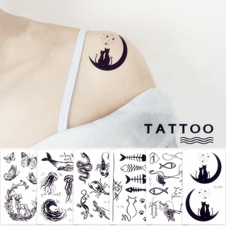 【Magic Tattoo】สติกเกอร์รอยสักชั่วคราว ลายแมว ผีเสื้อ งู กันน้ํา สีดํา ขนาดเล็ก