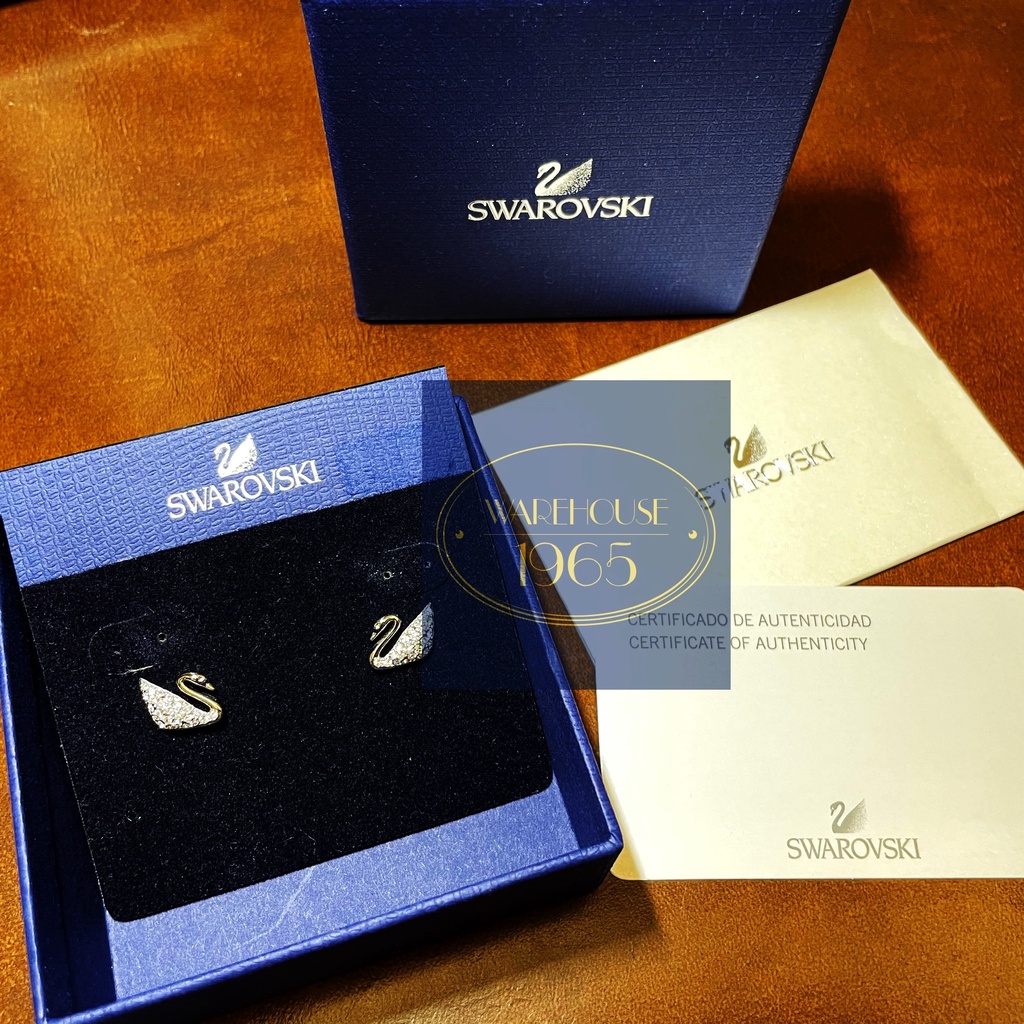 Swarovski ต่างหูหงษ์ คริสตัลของแท้ #1116357 มีกล่อง มีใบรับประกัน | Swarovski Iconic Swan Earrings (