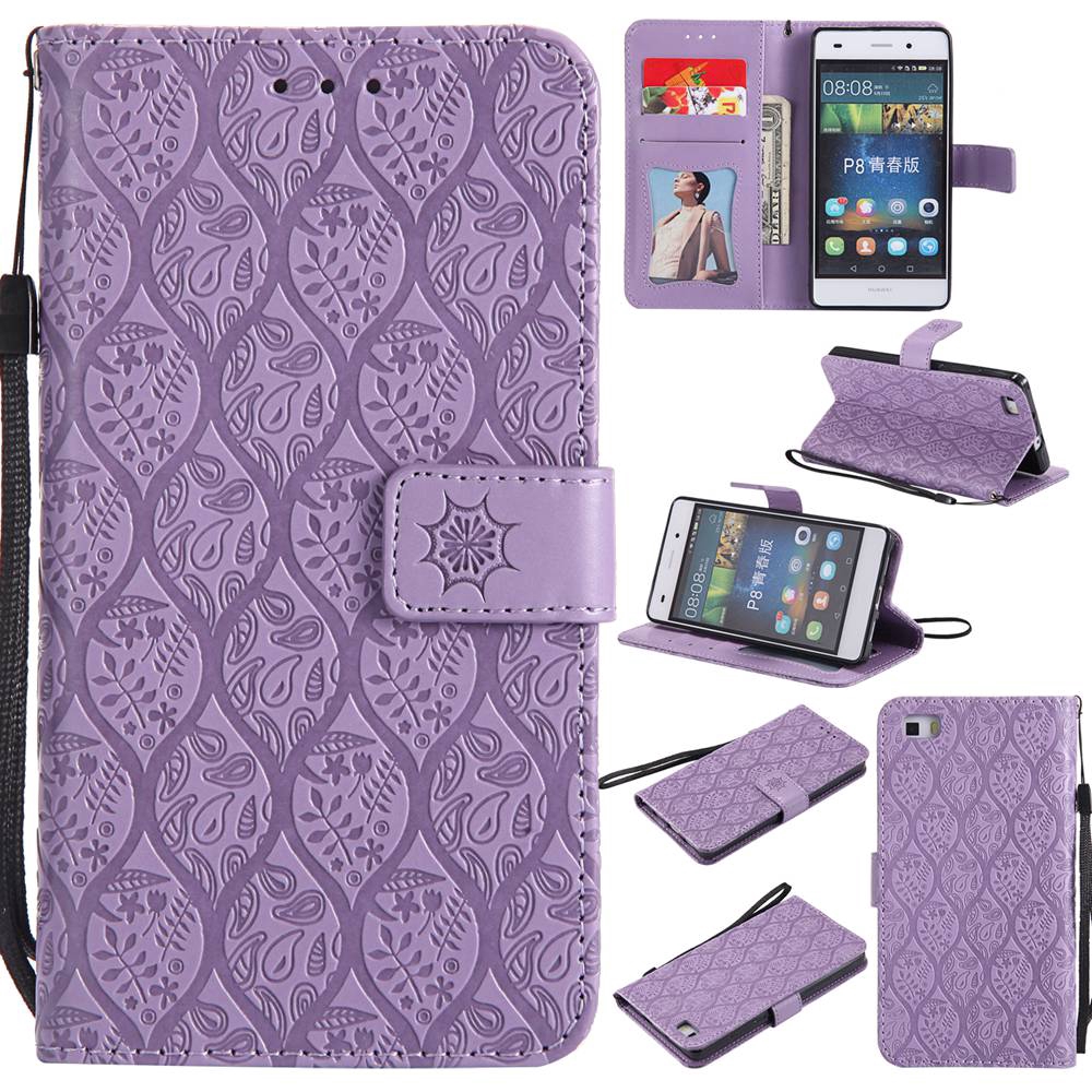 Fashion 3D Embossed Rattan Flower Flip Cover Huawei P8 Lite PU Leather Casing Huawei ALE-L21 Magnetic Buckle Lanyard Wallet Case #6