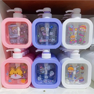 ขวดปั้มมินิมอล ขวดปั้มแบน 300/500ml.แถมฟรีสติ๊กเกอร์