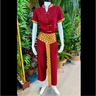 ชุดสปาคอจีนสีMaroon เนื้อผ้าA