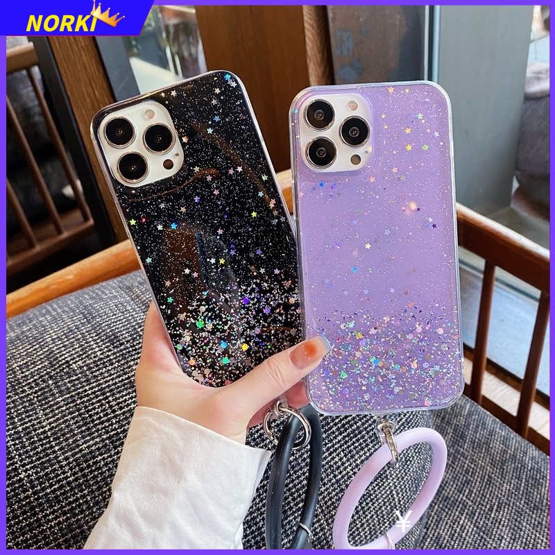 เคสโทรศัพท์มือถือ ซิลิโคนนุ่ม ใส แต่งกลิตเตอร์ พร้อมสายคล้องมือ สําหรับ Samsung Galaxy A02 A02s