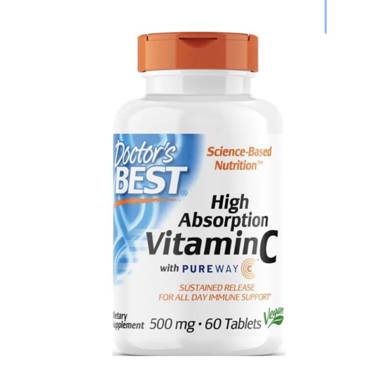 EXP  4/27 Doctor’s Best  High Absorption Vitamin c with pureway 500 mg 60 Tablets การดูดซึมการกักเก็