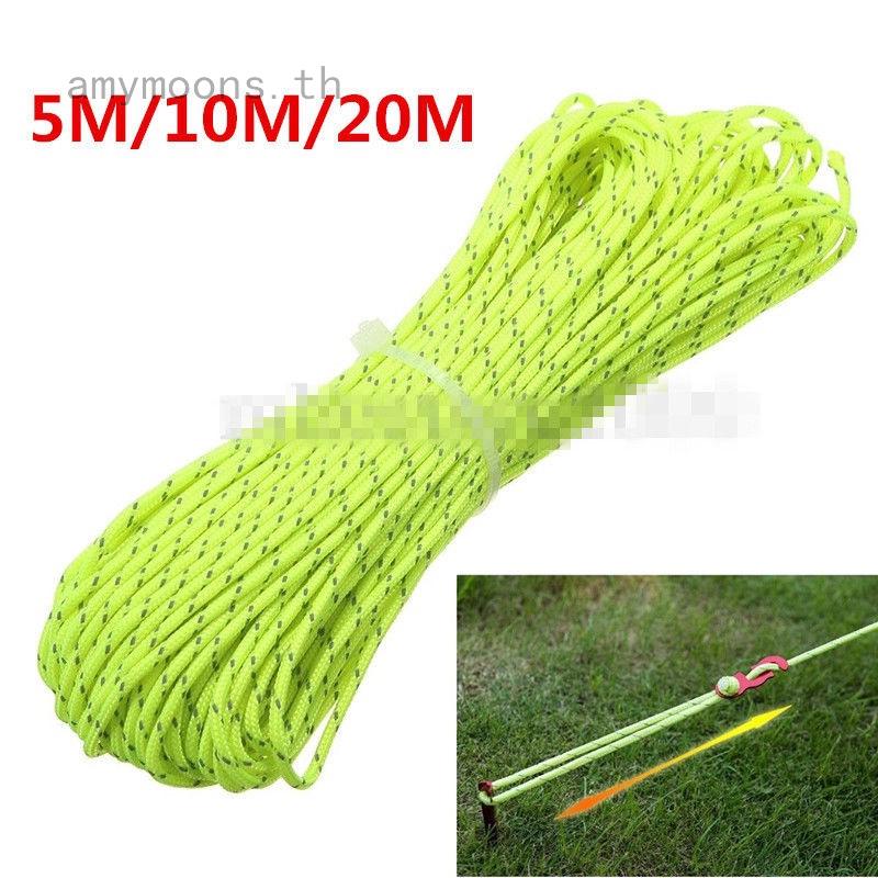 1PC2.5MM Reflective Camping Tarp Tent Rope Runners Guy Line Cord Paracord 20M DOS