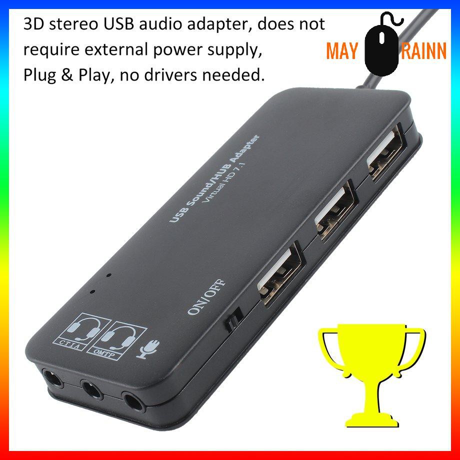 BianchiPatricia 3 Port USB2.0 Hub External USB Sound Card No External Driver Stereo Sound Card 