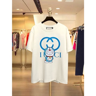 Tee เสื้อครอปสายฝอ DORAEMON เสื้อยืดแขนสั้นพิมพ์ลายโดราเอมอนสําหรับผู้ชายและผู้หญิงเสื้อยืดอินเทรนด์