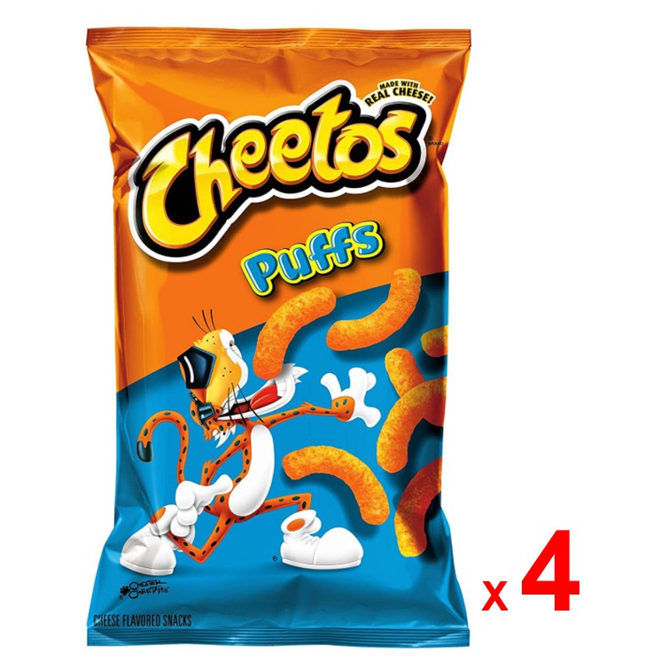 FRITO-LAY CHEETOS ข้าวโพดอบกรอบรสเนยแข็ง ชีโตส พัฟส์ รสชีส ปราศจากกลูเตน และหัวหอม ชุดละ 4 ถุง ถุงละ