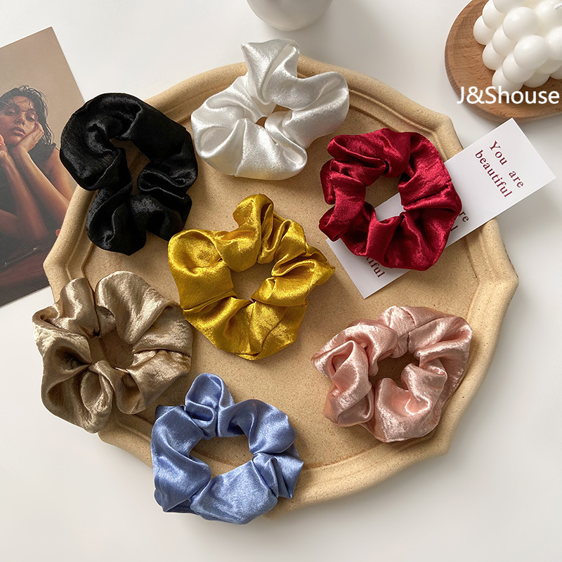 Kf194 สไตล์ผ้าไหมซาตินแฟชั่น scrunchies สีทึบหวานยืดหยุ่น hairtie ผมวงกลมผู้หญิงอุปกรณ์เสริม