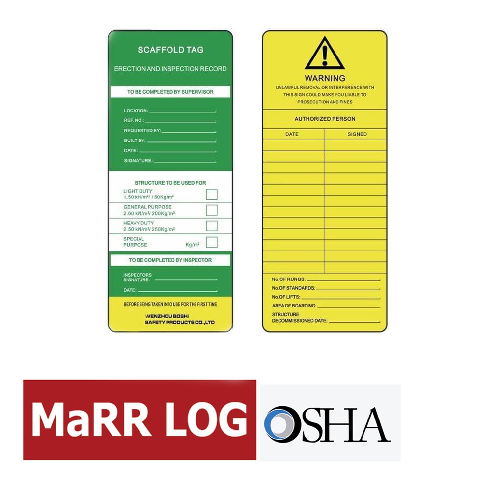 ป้ายแขวนนั่งร้าน ป้ายแสดงสถานะติดตั้งนั่งร้าน SCAFFOLD TAG (Scaffolding safety tag)ฺ รหัส BD-P38 MaRR LOG