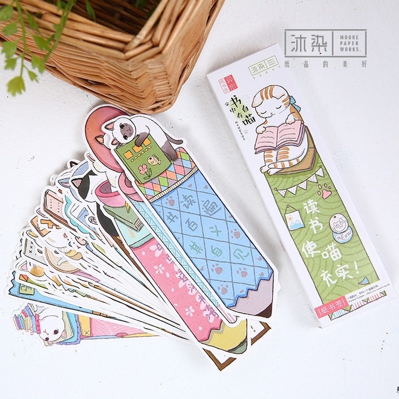 ที่คั่นหนังสือ รูปแมวน่ารัก ของแท้ เครื่องเขียนสํานักงาน จํานวน 30 ชิ้น ต่อกล่อง