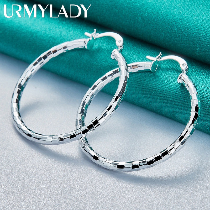 Urmylady ต่างหูเงินแท้ 925 ทรงกลม 40 มม. เครื่องประดับแฟชั่น สําหรับผู้หญิง งานแต่งงาน หมั้น