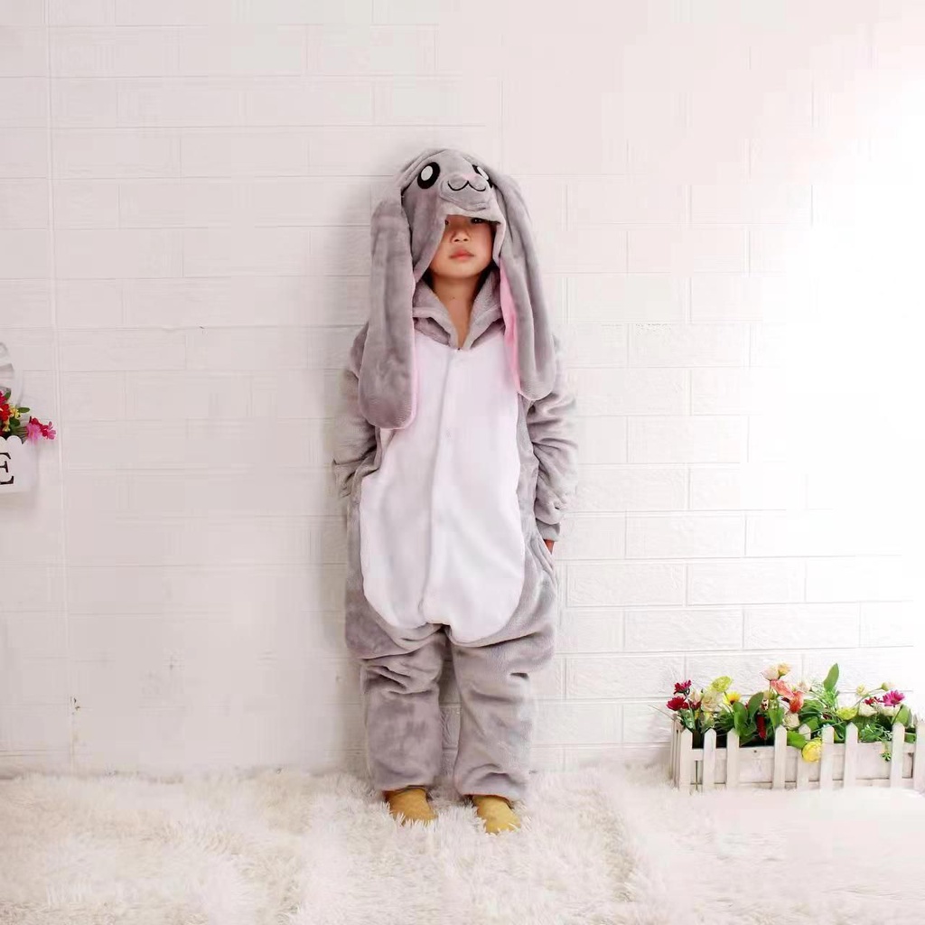 GREY BUNNY ONESIE COSTUME RABBIT PAJAMA