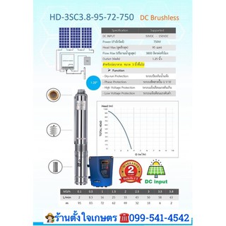 ปั้มบาดาลDC 750W 1.25" แบรนด์ Handuro รุ่นHD-3SC3.8-95-72-750