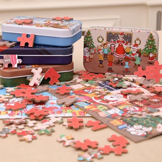 Puzzle จิ๊กซอว์ ตัวต่อจิ๊กซอว์ลายคริสต์มาส 60 ชิ้น พร้อมกล่องเหล็ก มีให้เลือก 4 แบบ