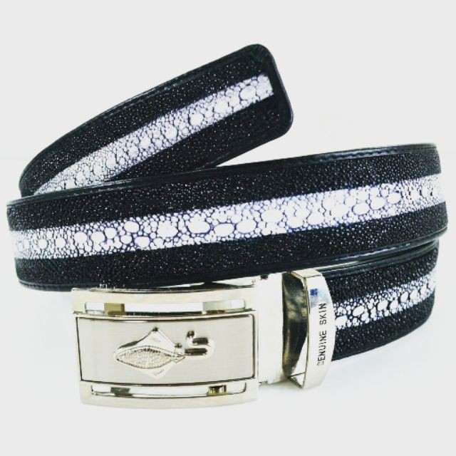 เข็มขัดผู้ชาย หนังปลากระเบนแท้ลายกลางเส้น (ลายปลาหนาม) 1.5" x 48" inches Stingray Belt black Leather