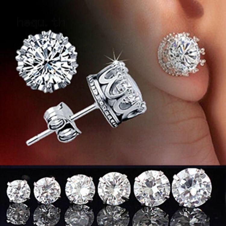 ต่างหูเงินประดับคริสตัลรูปมงกุฎ stud earrings - 0338 - wt