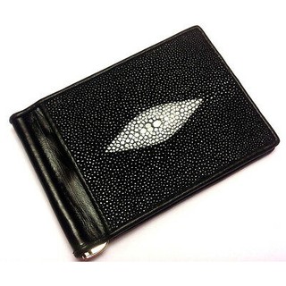 Lupadu กระเป๋าหนีบธนบัตร หนังปลากระเบน กระเบน สีดำ Genuine Black Stingray Skin Money Clip Walle [L008]