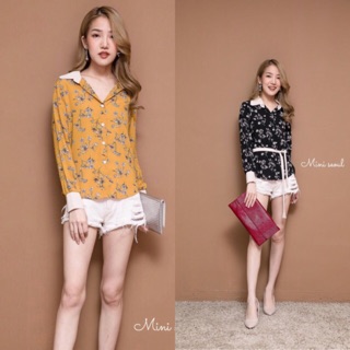 MN13🌹Floral Blouse เสื้อคอปกกระดุมหน้าสกรีนลายดอกไม้