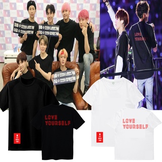 [พร้อมส่ง] เสื้อยืด BTS World Tour  ไม่มีตะเข็บข้าง คอกลมสีดำ-ขาว S-3XL Cotton100%