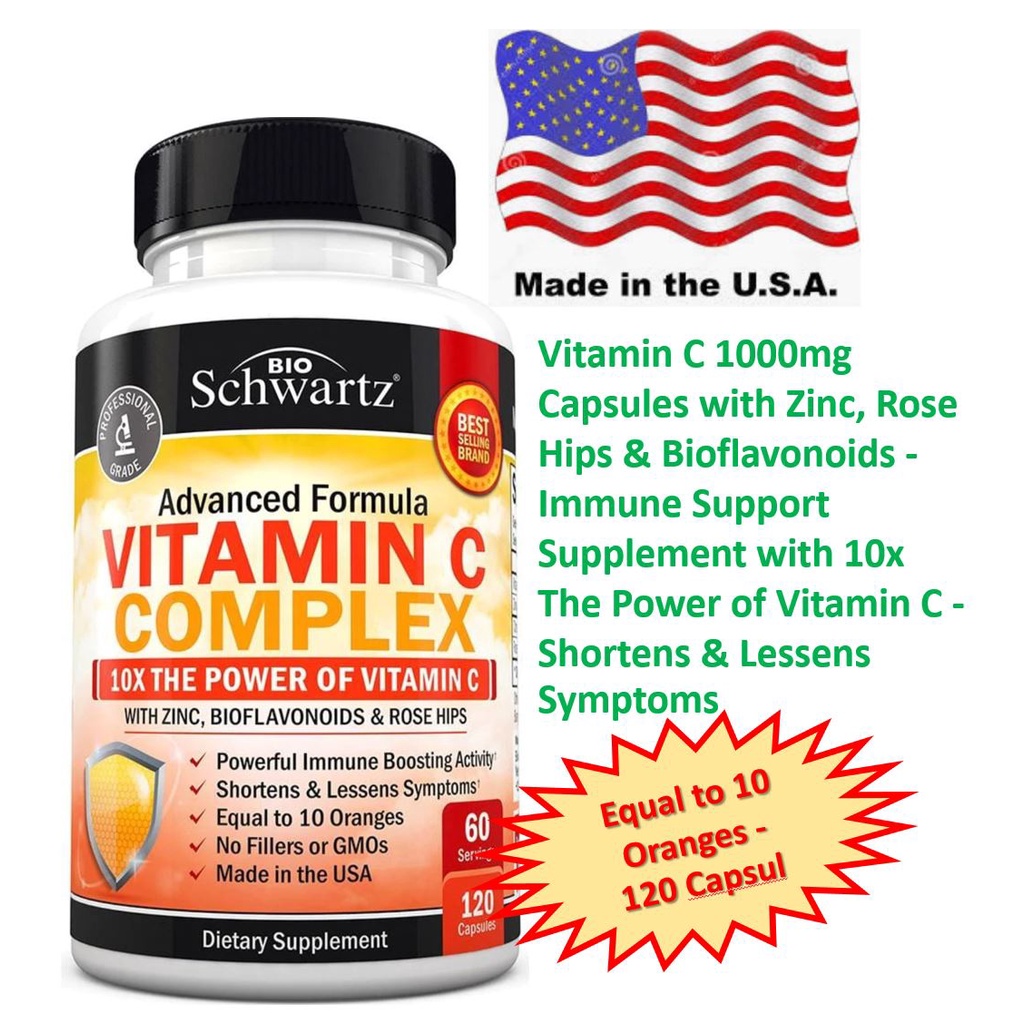 วิตามินซี Vitamin C 1000mg Capsules with Zinc, Rose Hips