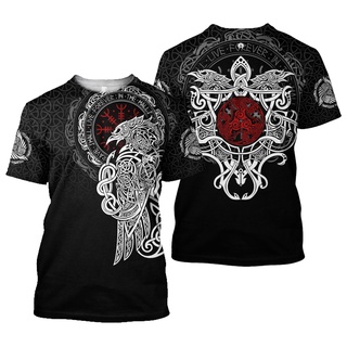 เสื้อยืดแขนสั้นลําลอง พิมพ์ลาย Viking Odin Fenrir Wolf Tattoo 3 มิติ แฟชั่นฤดูร้อน สําหรับผู้ชาย และผู้หญิง 2022