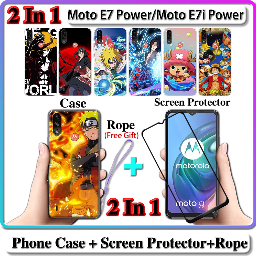 2 IN 1 เคส Motorola Moto E7 Power E7i Power Case พร้อมกระจกนิรภัยโค้งเซรามิกป้องกันหน้าจอนารูโตะและ One Piece
