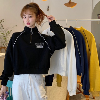 เสื้อกันหนาว คอปกตั้ง ทรงหลวม พิมพ์ลายตัวอักษร สองด้าน อเนกประสงค์ แฟชั่นฤดูใบไม้ร่วง สําหรับผู้หญิง