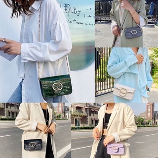 🌸พร้อมส่ง!! 👜 กระเป๋าสะพายข้างใบเล็กลายหนัง สายโซ่