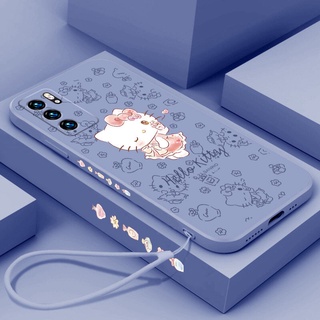 เคสโทรศัพท์มือถือ ซิลิโคน Tpu ขอบตรง ลายเฮลโลคิตตี้น่ารัก สําหรับ OPPO RENO 7 4G RENO 7pro RENO 7 5G RENO 7Z RENO 7se RENO 8 RENO 8pro
