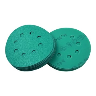 10PCS 5Inch8hole 125 มม.กระดาษทราย WetDry Hook Loop Flocking สีเขียวแผ่นขัด 60-2000
